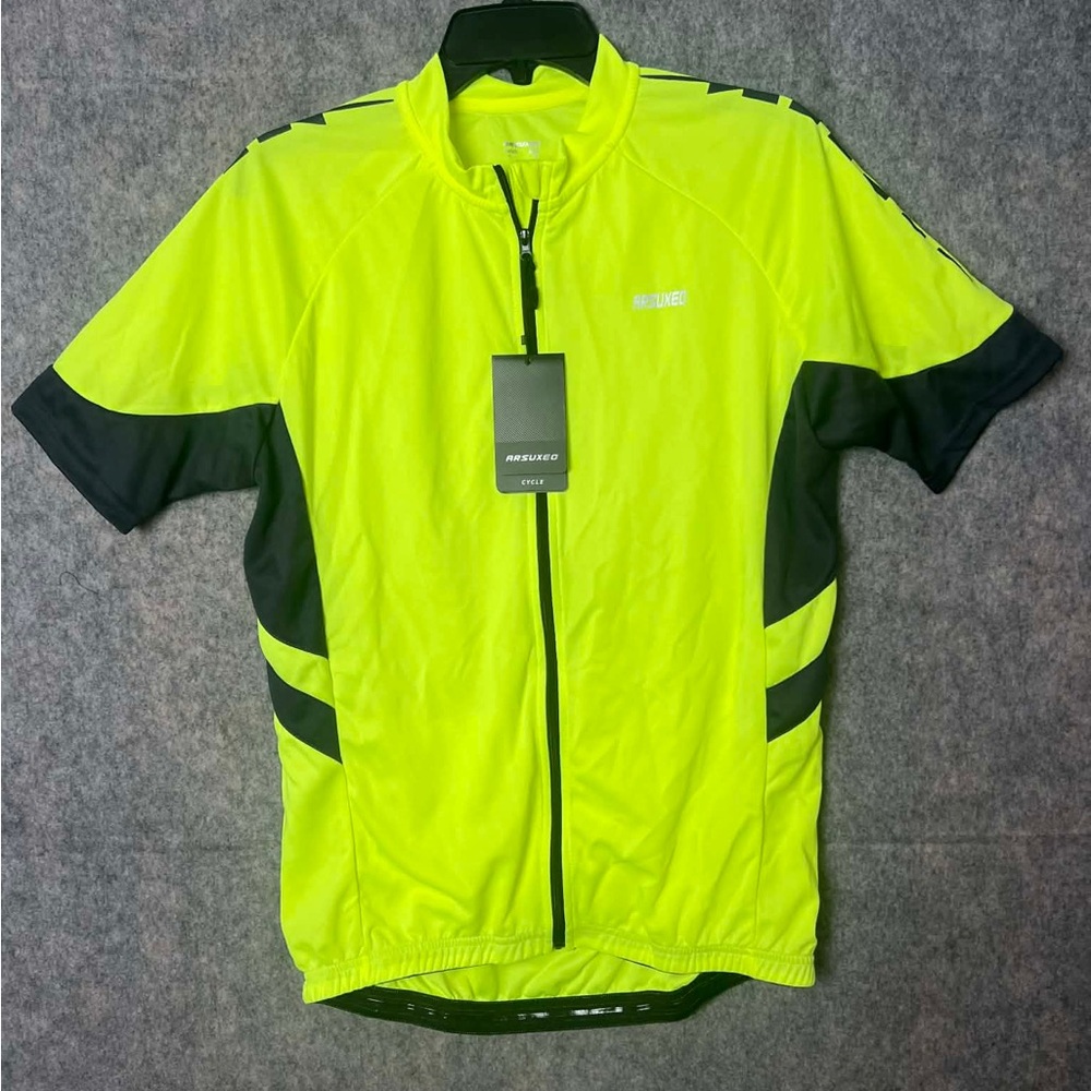 Arsuxeo Cycling Jersey Adult Large Yellow Black High Visibility Full‎ Zip